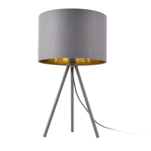 Lámpara de mesa Metz E14 Máx. 40W Pantalla de tela y pies de metal Gris/Oro lux.pro