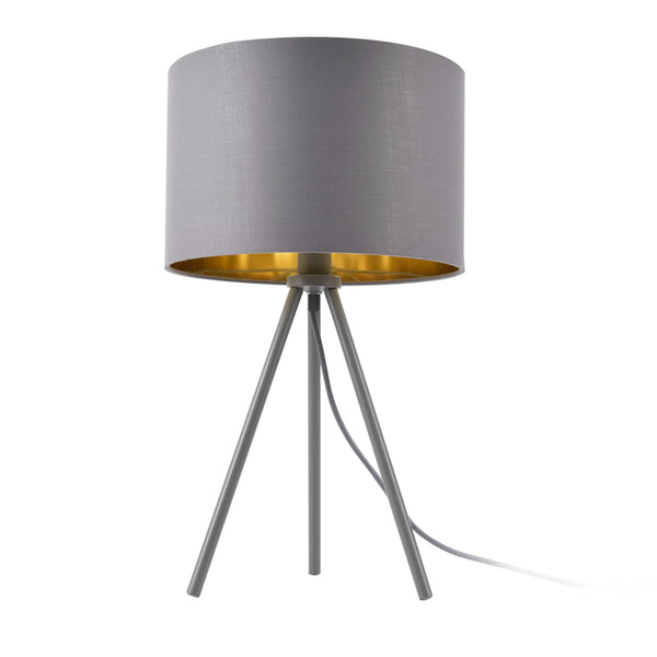 Lámpara de mesa Metz E14 Máx. 40W Pantalla de tela y pies de metal Gris/Oro lux.pro