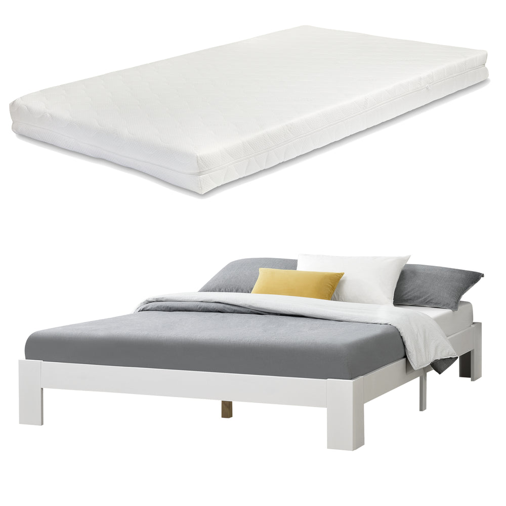 Cama de madera Raisio con colchón de espuma fría varios colores y tamaños en.casa - premiumXL