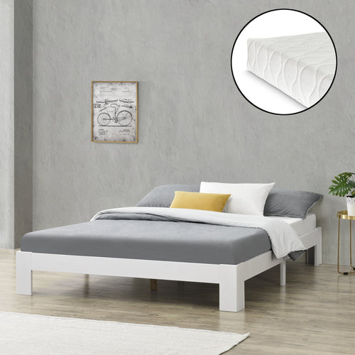 Cama de madera Raisio con colchón de espuma fría varios colores y tamaños en.casa