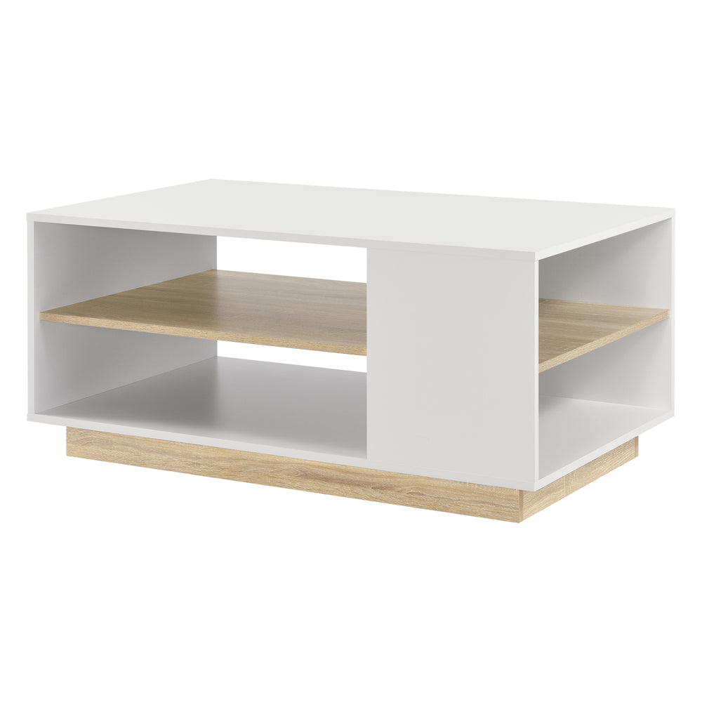 Mesa de centro Trelleborg 100x60x46 cm con 2 estantes Blanco/Roble en.casa - premiumXL