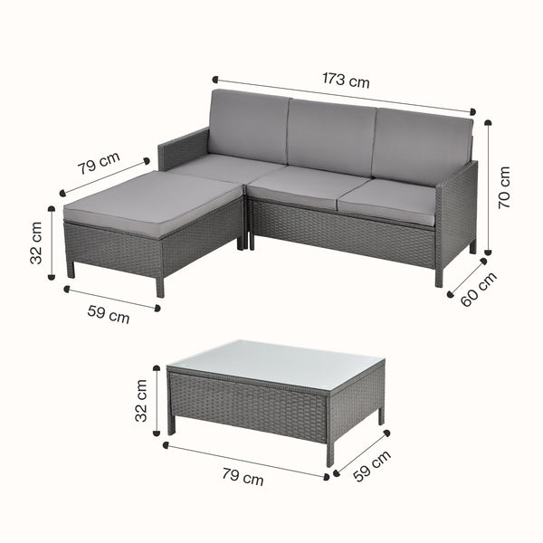 Conjunto de muebles de jardín Murcia ratán 3 piezas. Gris oscuro/Gris claro [en.casa]