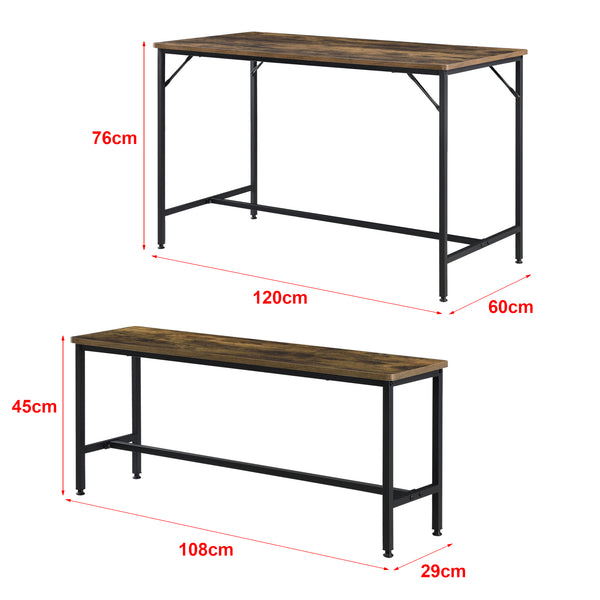 Conjunto de mesa de comedor y banco Pajala Negro/Tono de madera oscura en.casa