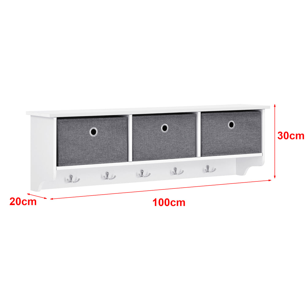 Perchero de pared Horsens con cajas de almacenamiento 100x20x30cm blanco/gris en.casa - premiumXL