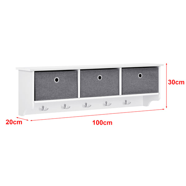 Perchero de pared Horsens con cajas de almacenamiento 100x20x30cm Blanco/Gris en.casa