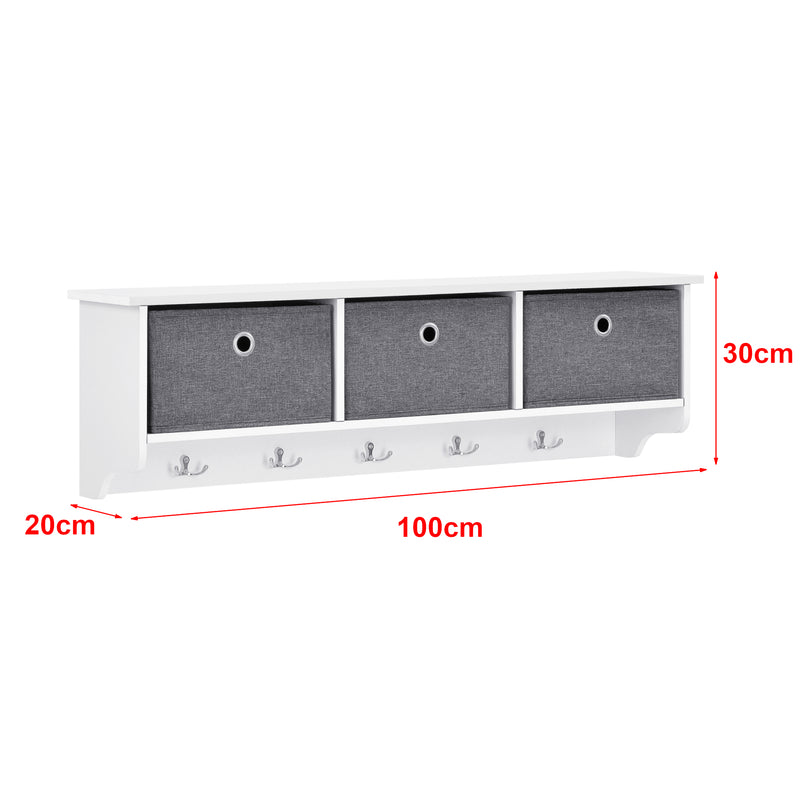 Esquema acotado Perchero de pared Horsens con cajas de almacenamiento 100x20x30cm Blanco/Gris en.casa