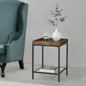 Mesa auxiliar Mariefred 55x40x40cm con estante Tono de madera oscura [en.casa]