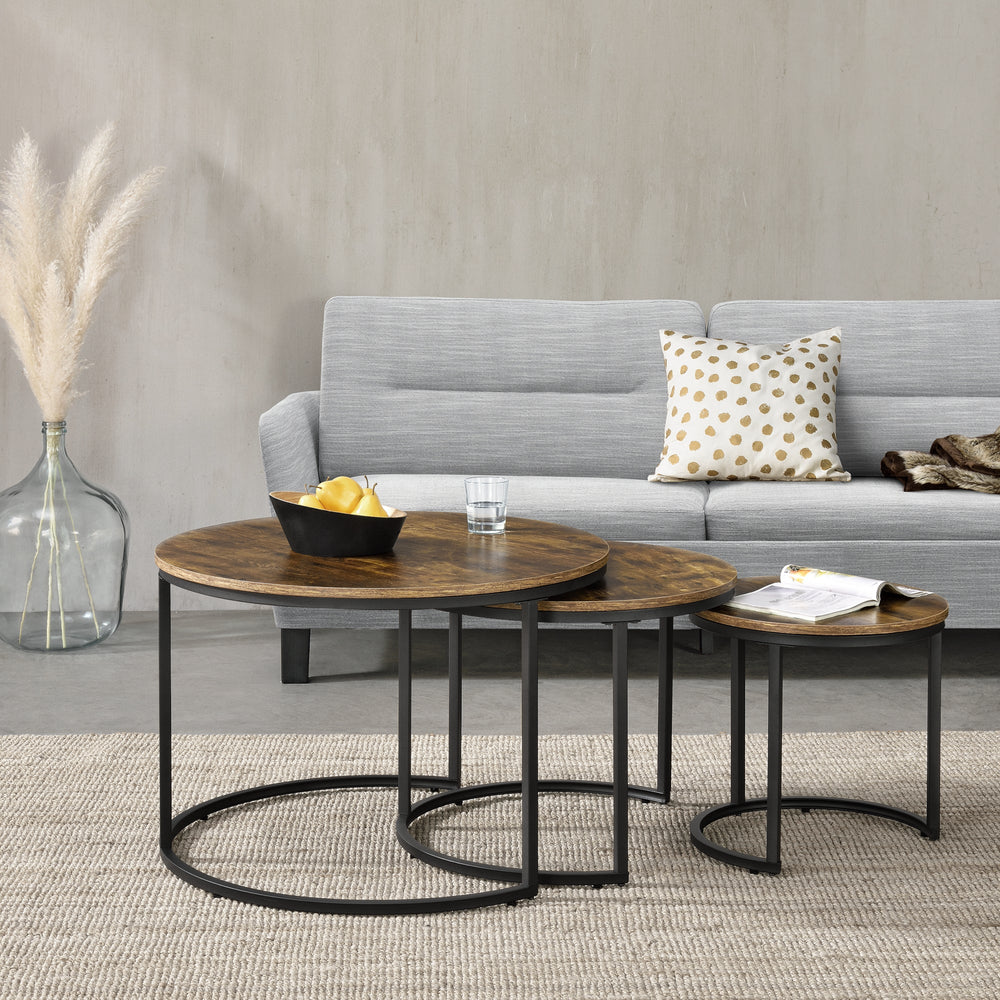 Juego de mesas de centro Arvidsjaur set de 3 tono de madera oscuro [en.casa] - premiumXL