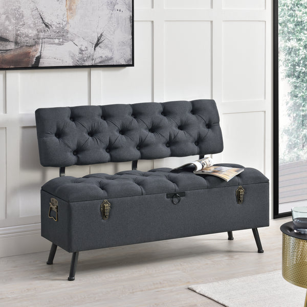 Baúl de asiento Malmöhus 110x48x75cm Gris oscuro [en.casa]