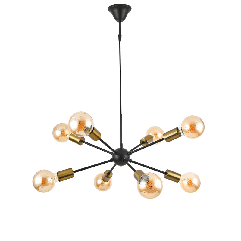 Esquema acotado Lámpara colgante Amiens 8 luces E27 Negro / Color latón [lux.pro]