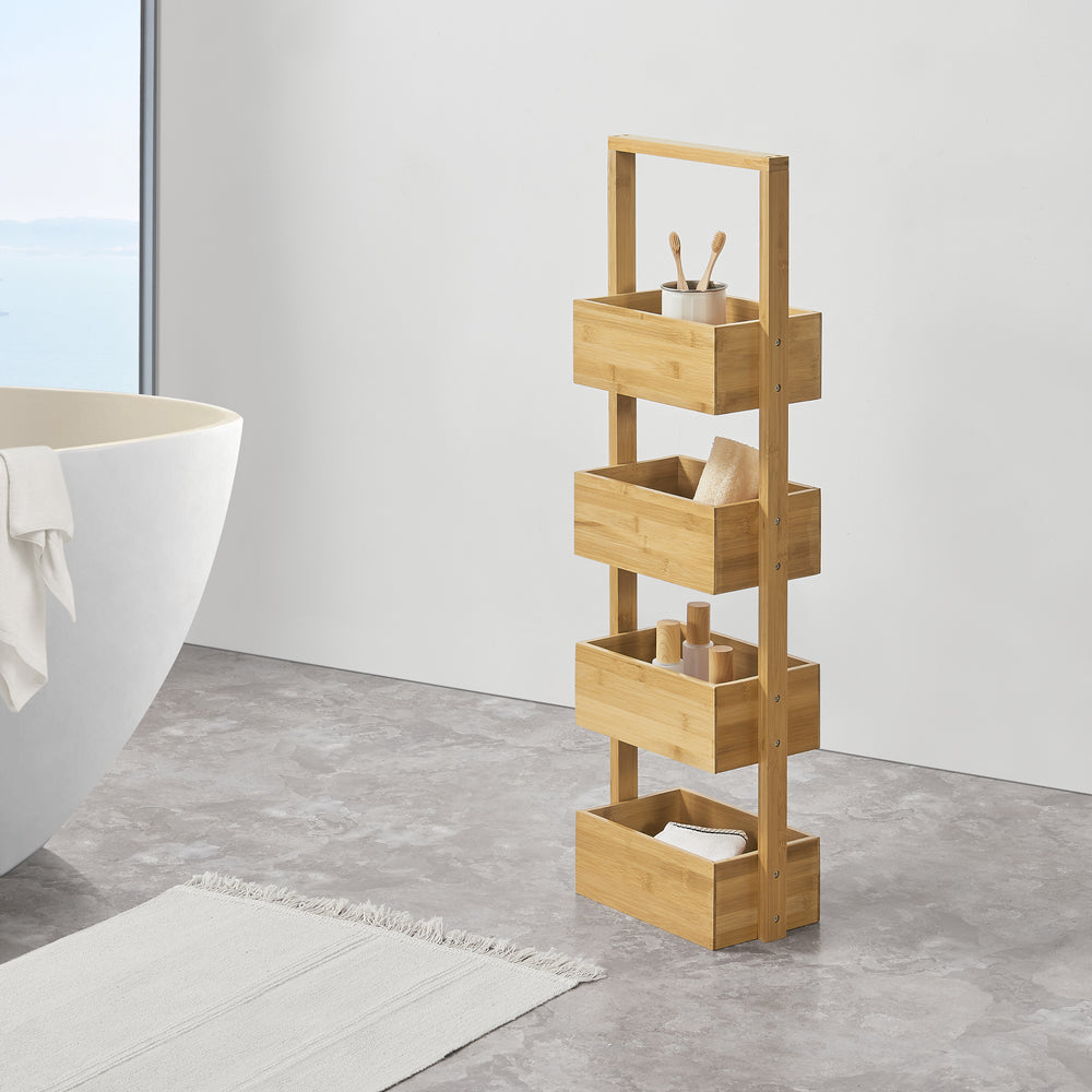 Estantería de baño Bardu con 4 estantes 28x16x88cm bambú [en.casa] - premiumXL