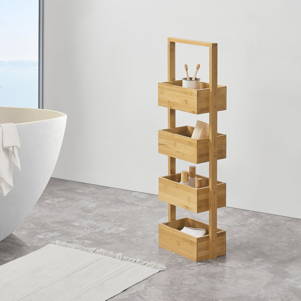 Estantería de baño Bardu con 4 compartimentos 28x16x88cm Bambú [en.casa]