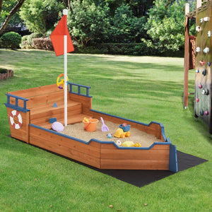 Caja de arena Mestia con diseño de barco pirata 136x193x94cm Madera Natural [en.casa]