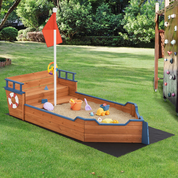 Caja de arena Mestia con diseño de barco pirata 136x193x94cm Madera Natural [en.casa]