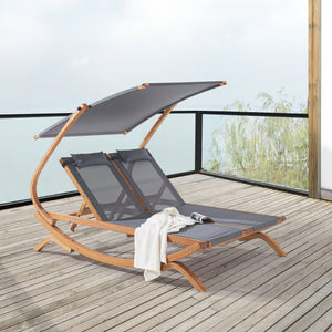 Tumbona doble Karystos 197x156x144cm Gris oscuro [en.casa]