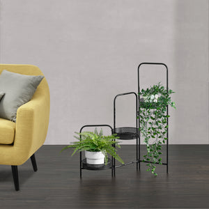 Soporte para plantas Vrasene con 3 macetas de metal negro [en.casa]