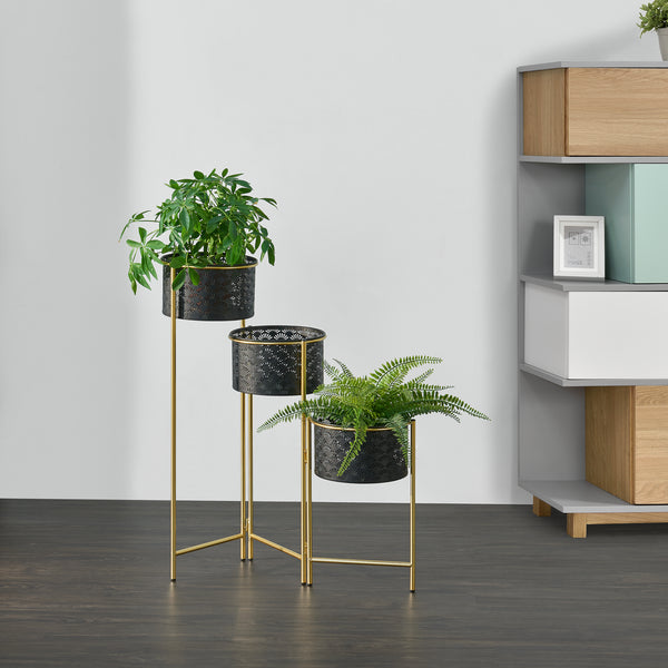 Soporte para flores Kieldrecht 3 piezas color latón negro [en.casa]
