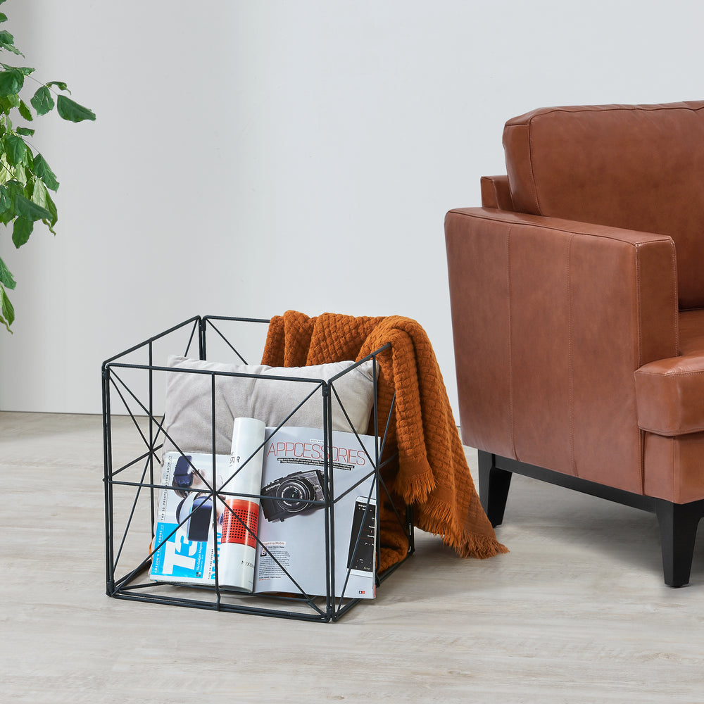 Cesta para periódicos Temse 40x40x40cm Metal Negro [en.casa]