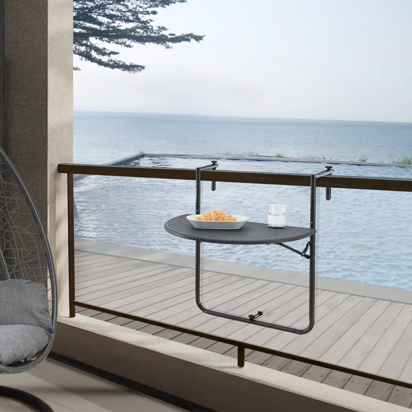 Mesa colgante para balcón Cicala 84x60x64 cm Semicircular Acero Gris oscuro [en.casa]