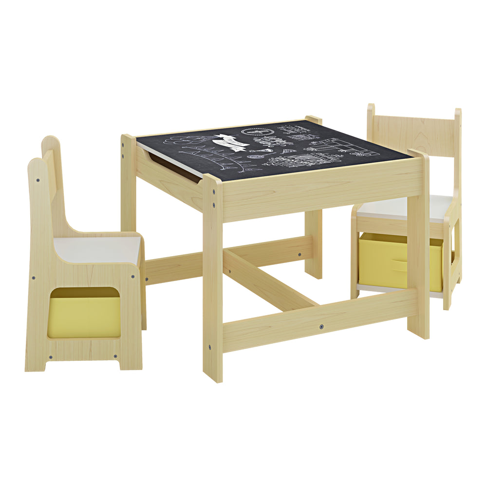 Mesa infantil con 2 sillas Irixoa con cajas natural [en.casa] - premiumXL