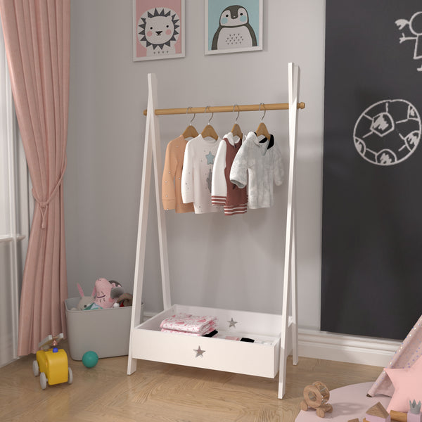 Guardarropa infantil Laxe 126x73x43 cm Blanco/Natural [en.casa]