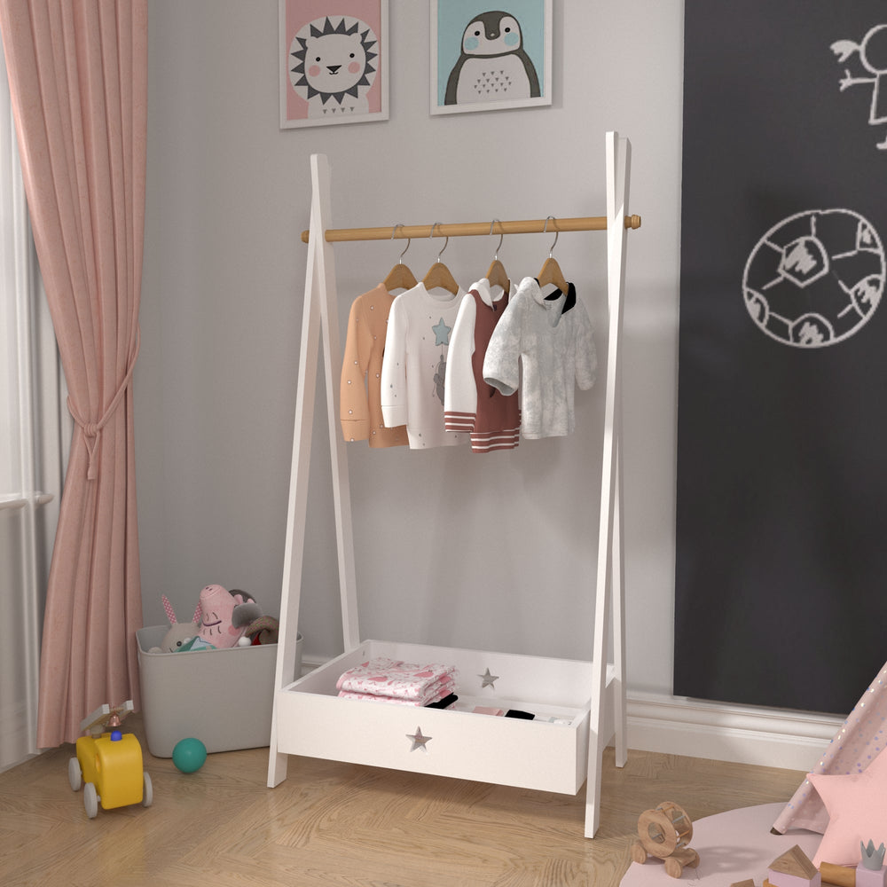 Infantil - Armario Laxe 126x73x43 cm Blanco/Natural [en.casa] - premiumXL