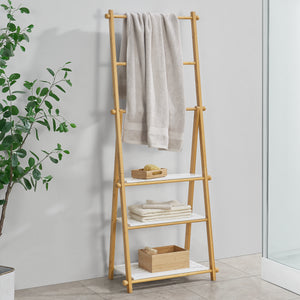 Estantería de baño de bambú Lapinjärvi con barras para toallas [en.casa]
