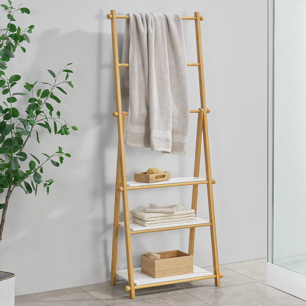Estantería de baño de bambú Lapinjärvi con barras para toallas [en.casa]