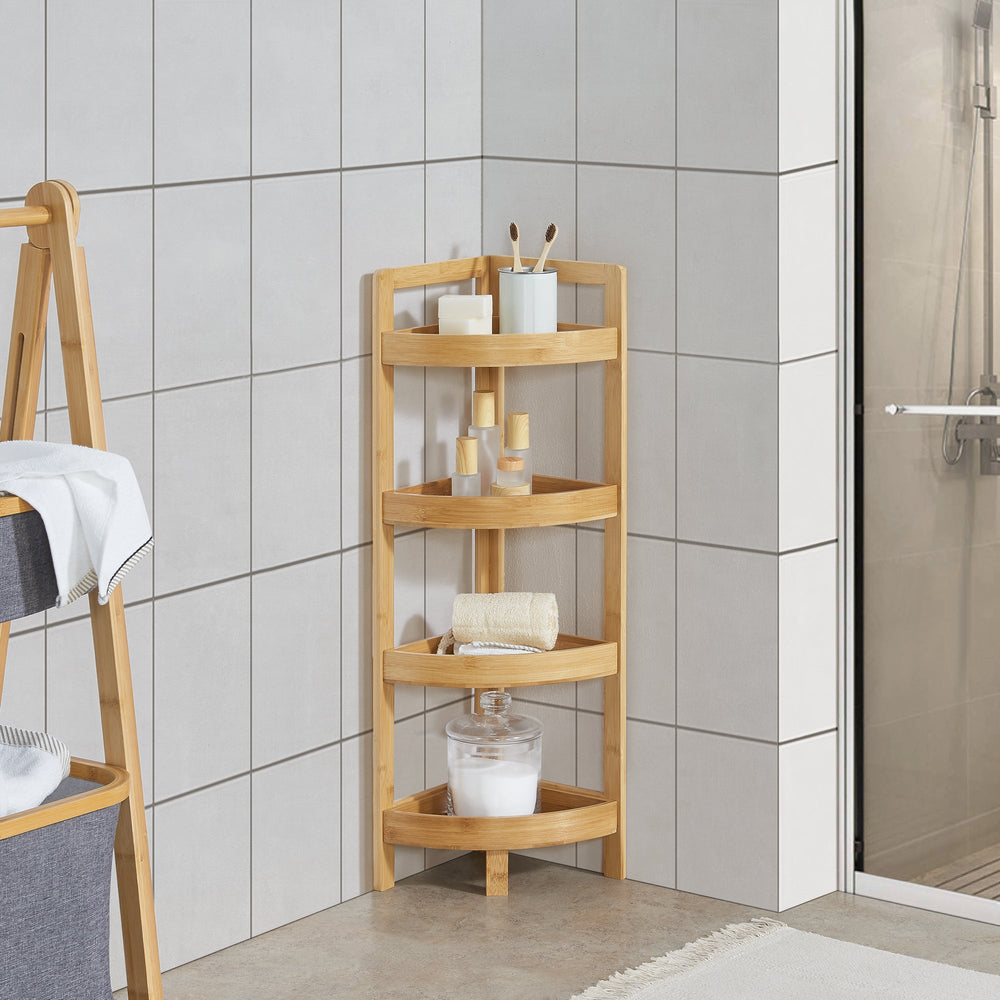 Estantería de baño de bambú Lestijärvi, estantería de esquina con 4 estantes 80x23x23cm [en.casa] - premiumXL