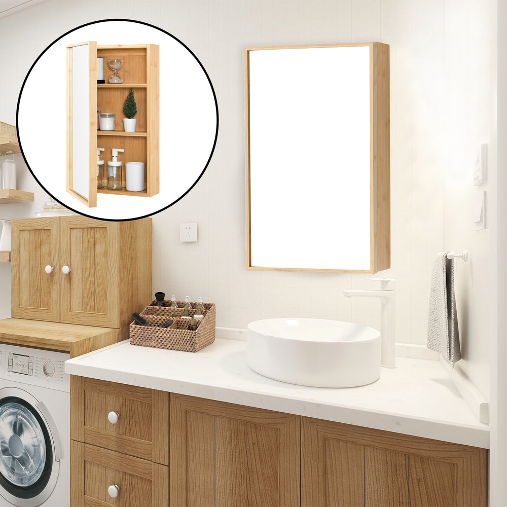 Armario con espejo Ikorfat 60,5 x 35 x 14 cm Bambú natural [en.casa]