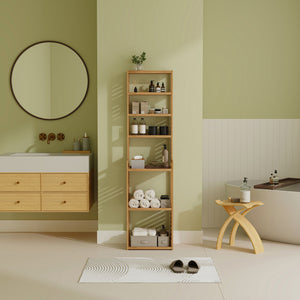 Mueble columna de baño Forssa de 7 niveles bambú 165 x 42 x 28 cm natural [en.casa]