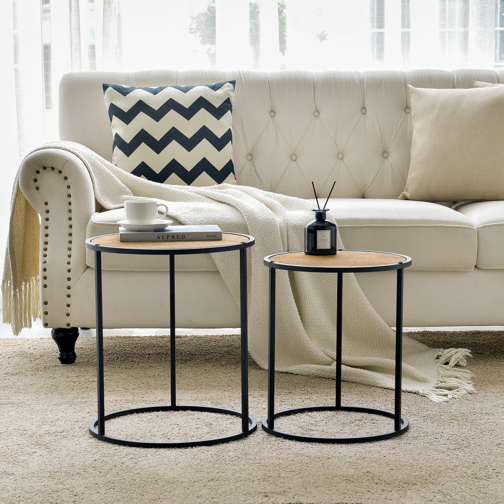 Mesa auxiliar Moriusaq en juego de 2 redonda aspecto madera [en.casa] - premiumXL