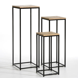 Mesa de comedor Kontiolahti en juego de 3 piezas Negro/Aspecto madera ANTIGUO [en.casa]