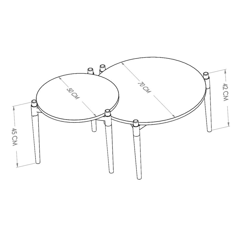 Esquema acotado Mesa de centro Kristinestad con 2 tableros de mesa Natur [en.casa]