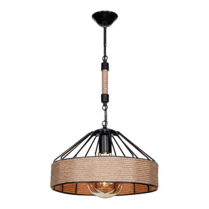 Lámpara colgante Bridgford E27 Metal Cuerda de yute Negro/Color yute [lux.pro]