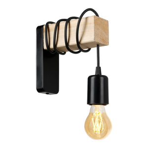Lámpara de pared Chelmsford E27 Metal Madera maciza Negro / Aspecto madera [lux.pro]