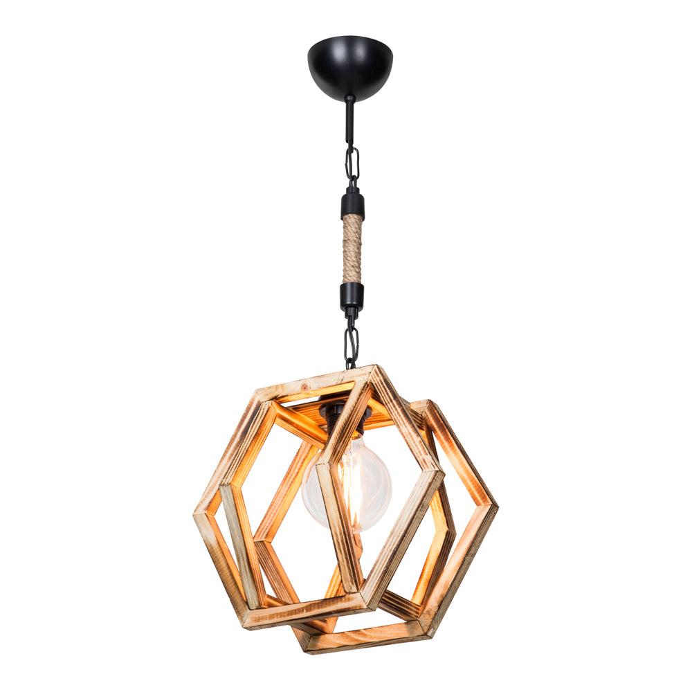 Lámpara colgante Cheltenham E27 metal madera maciza cuerda de yute negro / efecto madera / color yute [lux.pro] - premiumXL