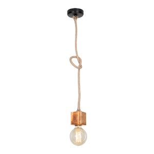 Lámpara colgante Corby E27 Metal Madera maciza Cuerda de yute Negro / Aspecto madera / Color yute [lux.pro]