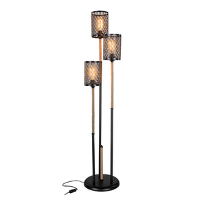 Lámpara de pie Exeter 3xE27 Metal Cuerda de yute Negro / Color yute [lux.pro]