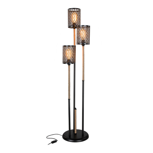 Lámpara de pie Exeter 3xE27 Metal Cuerda de yute Negro / Color yute [lux.pro]
