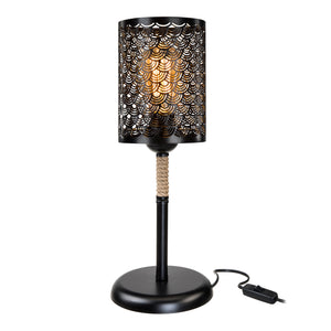 Lámpara de mesa Filton E27 Metal Cuerda de yute Negro / Color yute [lux.pro]