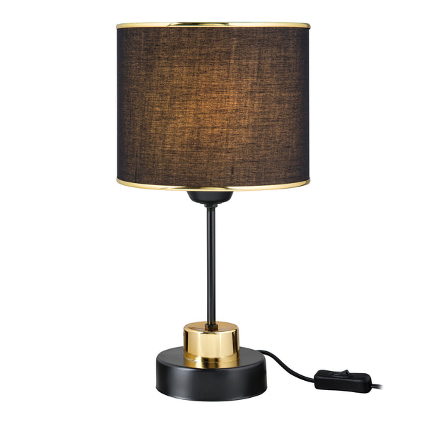 Lámpara de mesa Gravesend E27 Metal Textil Negro / Color latón [lux.pro]