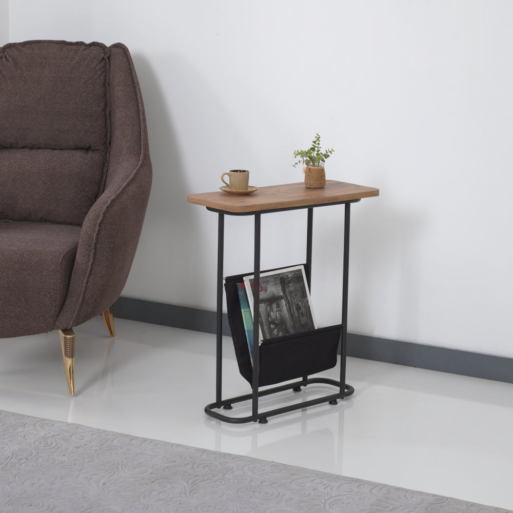 Mesa auxiliar Bov 64 x 55 x 24 cm Negro / aspecto nogal [en.casa]