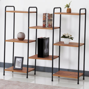 Estantería de pie Birkerød con 8 estantes 100 x 110 x 30 cm Negro / aspecto nogal [en.casa]