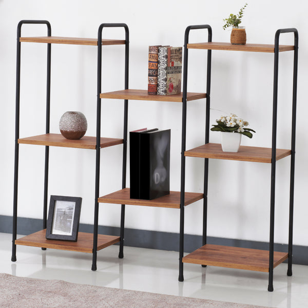 Estantería de pie Birkerød con 8 estantes 100 x 110 x 30 cm Negro / aspecto nogal [en.casa]