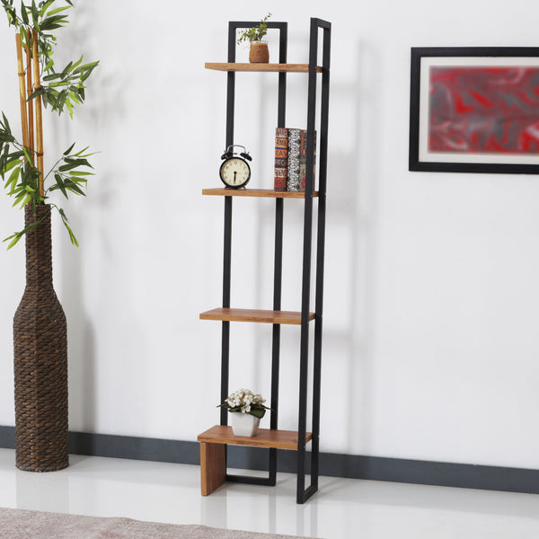 Estantería Bjergsted con 4 estantes 150x36x21 cm Negro/Aspecto nogal [en.casa]