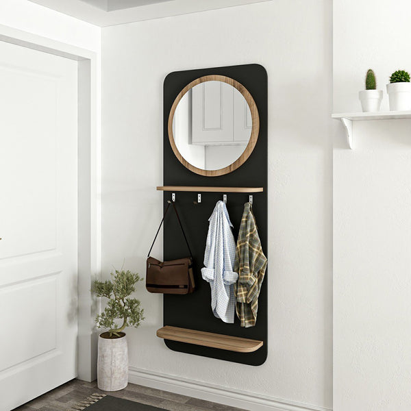 Panel de vestuario Helsinge con espejo 150x60x15 cm Negro [en.casa]