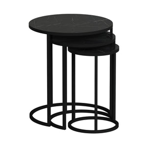 Mesa de comedor Frederiksværk juego de 3 piezas efecto mármol negro [en.casa]