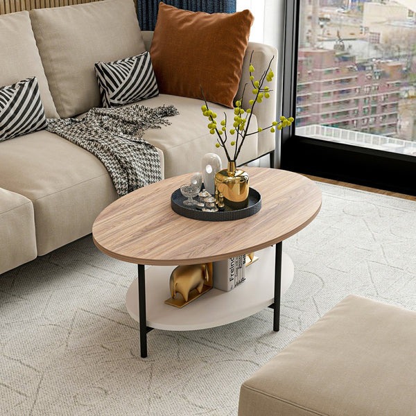 Mesa de centro Fredericia con estante inferior en aspecto roble / blanco [en.casa]