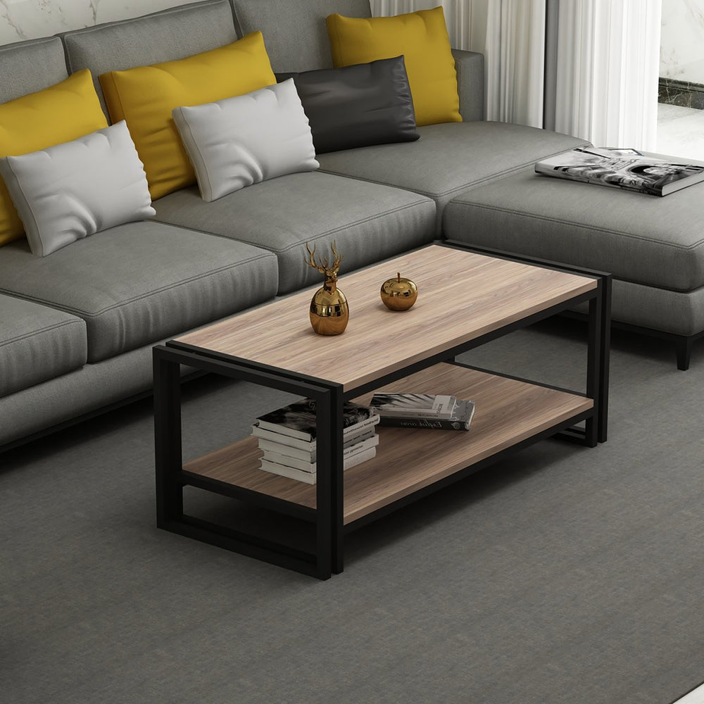 Mesa de centro Græsted-Gilleleje con estante inferior en aspecto roble [en.casa]